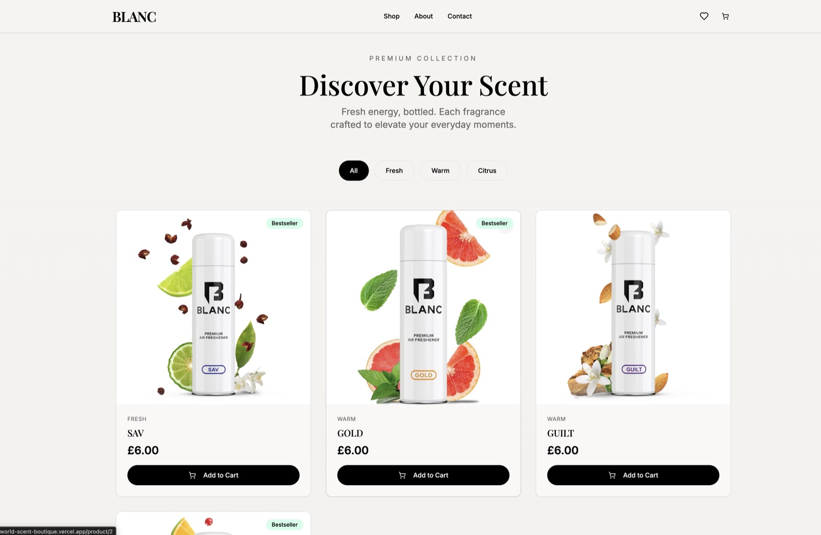 Blanc website or app screen 1