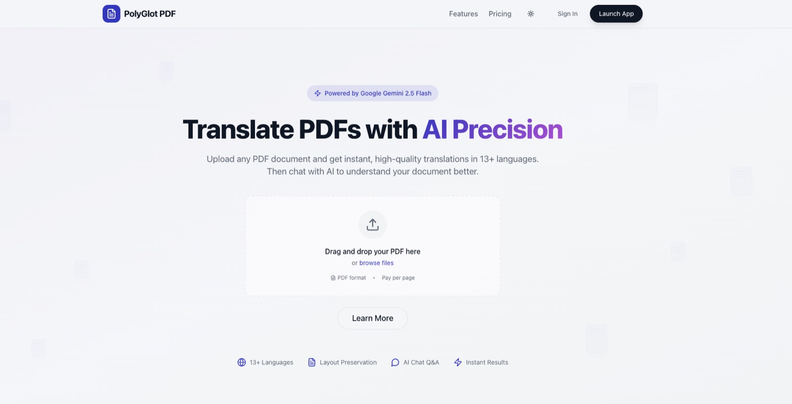 PolyGlotPDF website or app screen 1