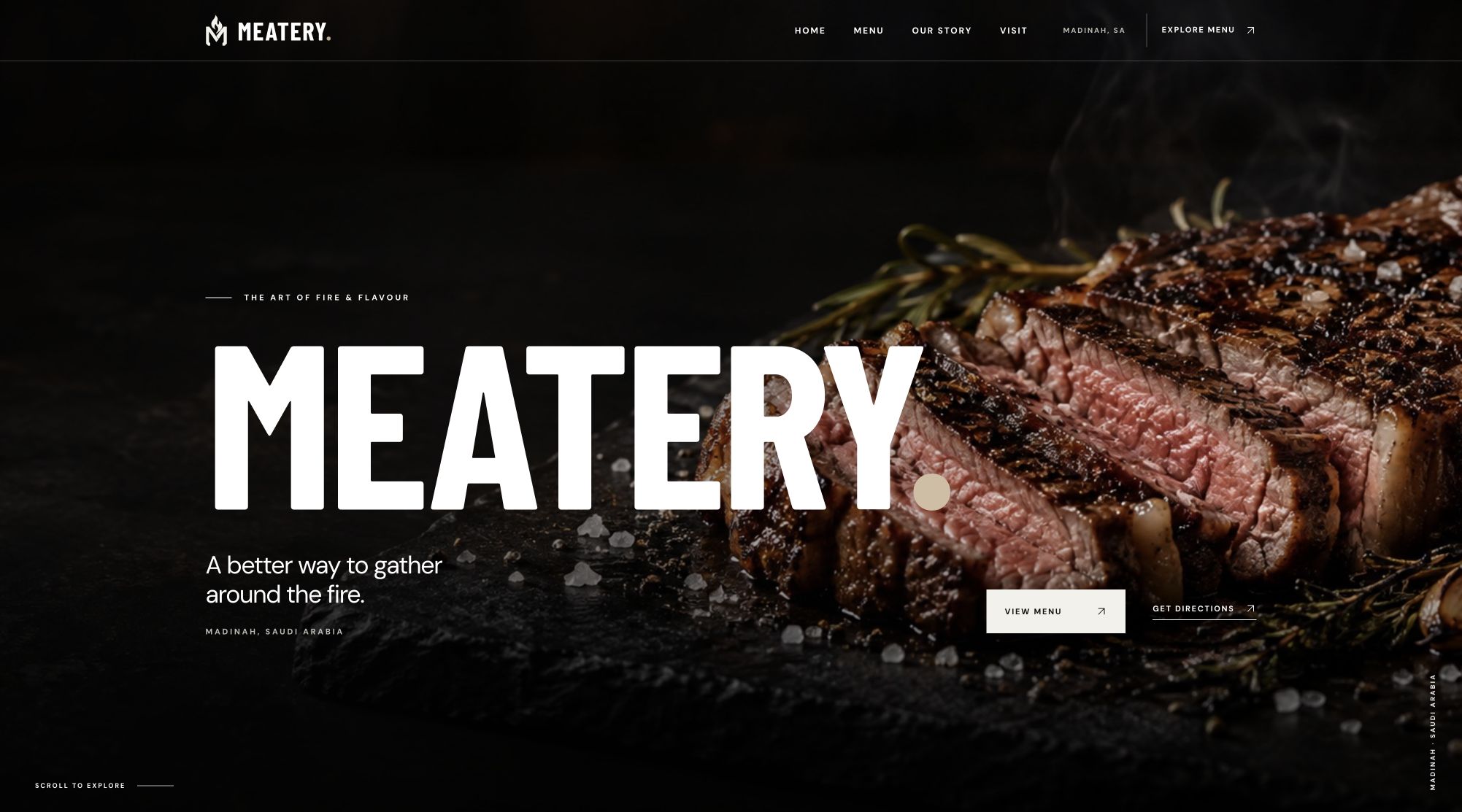 Meatery’s completed restaurant website with food photography and clear menu links