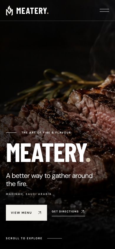 Meatery’s live homepage at a mobile screen size